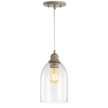 Fontaine 6.25" Adjustable Greige Glass LED Pendant - JONATHAN Y
